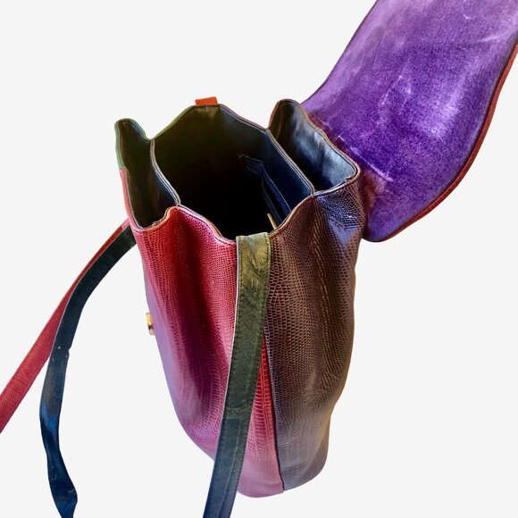 Sharif Vintage 80's USA Leather Shoulder Handbag Snakeskin Croc Print - Picture 10 of 15